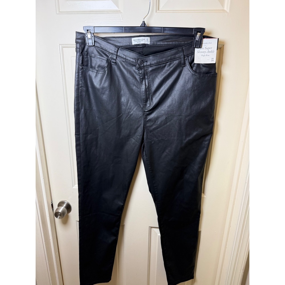 Abercrombie & Fitch Super Skinny Ankle High Rise Coated Black Pants 35 20L NWT
